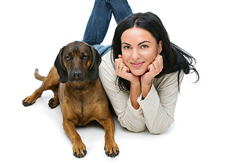 Image showing Beautiful girl with dog