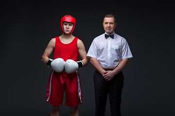 Image showing Referee and boxing sportsman 