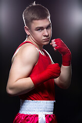 Image showing Young boxer in red form