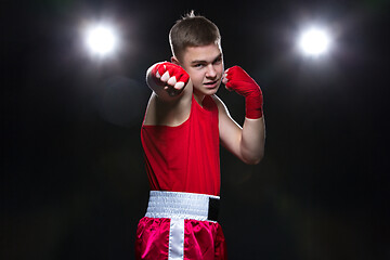 Image showing Young boxer in red form