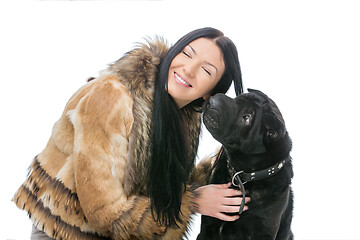 Image showing Girl with black shar pei dog