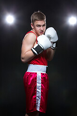 Image showing Young boxer in red form