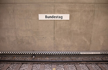 Image showing Berlin, Germany - December 30, 2019: Signage of the Bundestag U-