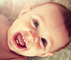 Image showing close up of happy little baby boy or girl face