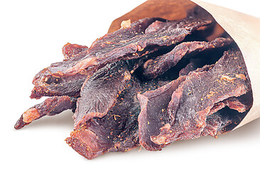 Image showing Closeup jerky in a paper bag