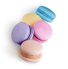 Image showing Heap of colorful french macaroons