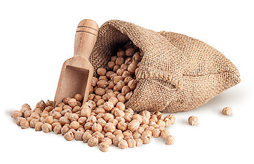 Image showing Chickpea spill out of sack and scoop