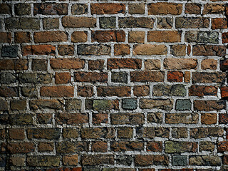 Image showing Detail of a medieval castle brickwall, dark hues