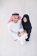 Image showing portrait of young happy arabian muslim family top view