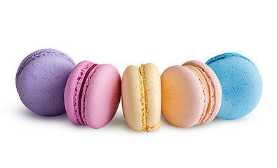 Image showing Five multicolored macaroon in semicircle