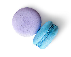 Image showing Two macaroon purple blue top view