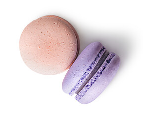 Image showing Two macaroon beige purple top view