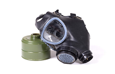 Image showing Vintage gasmask isolated on white - Green filter