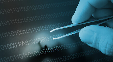 Image showing Binary code, password vulnerability taking out with tweezers