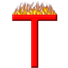Image showing 3D Letter T on Fire