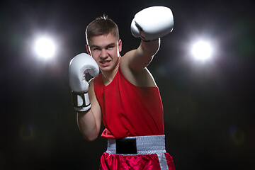 Image showing Young boxer in red form