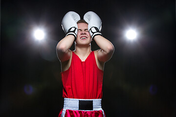 Image showing Young boxer in red form