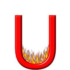 Image showing 3D Letter U on Fire