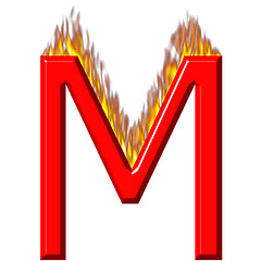 Image showing 3D Letter M on Fire