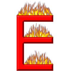 Image showing 3D Letter E on Fire