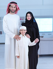 Image showing portrait of young happy arabian muslim family