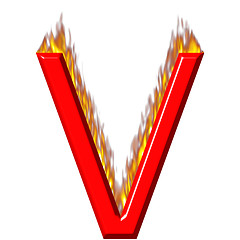 Image showing 3D Letter V on Fire