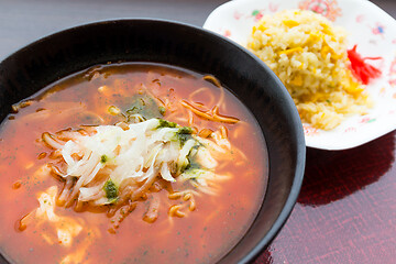 Image showing Japanese spicy ramen and fried rice