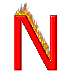 Image showing 3D Letter N on Fire