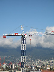 Image showing blue and white construction crane