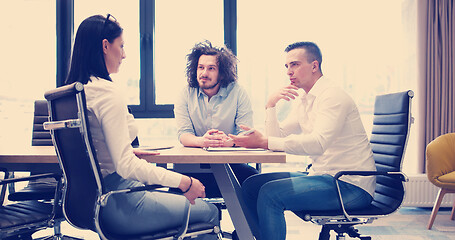 Image showing Startup Business Team At A Meeting at modern office building