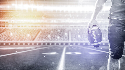 Image showing closeup American Football Player isolated on big modern stadium