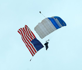 Image showing USAF skydiver with US flag