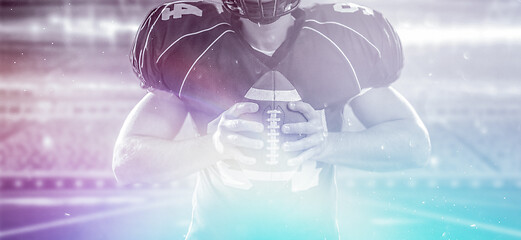 Image showing closeup American Football Player isolated on big modern stadium