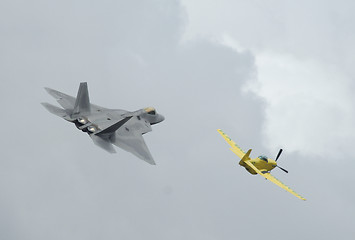 Image showing Heritage flight with F-22 Raptor and a P-51 Mustang 