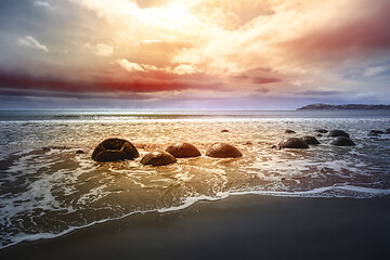 Image showing boulders at the beach of Moeraki New Zealand