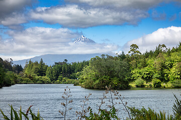 Image showing volcano Taranaki covered in clouds, New Zealand 