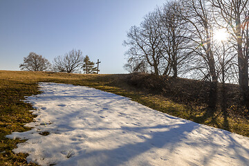 Image showing Hill with cross near Weilheim Bavaria Germany