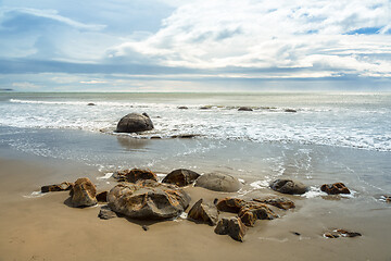 Image showing boulders at the beach of Moeraki New Zealand