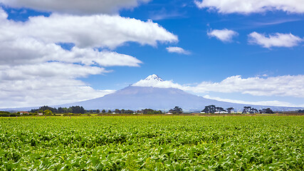 Image showing volcano Taranaki covered in clouds, New Zealand 