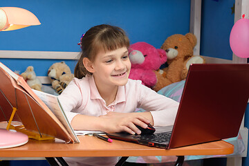 Image showing Girl joyfully studying at school without leaving home