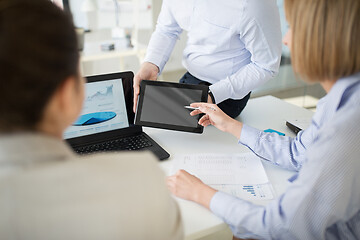 Image showing close up of business team with tablet pc at office