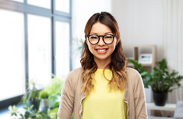 Image showing happy asian woman in glasses at home