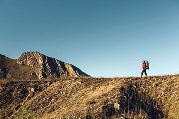 Image showing Woman exploring the montains