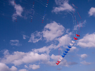 Image showing Red, white and blue kites