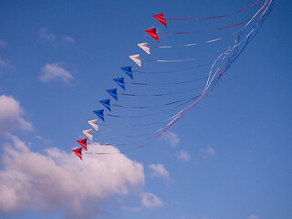 Image showing Red, white and blue kites