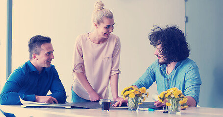 Image showing Startup Business Team At A Meeting at modern office building