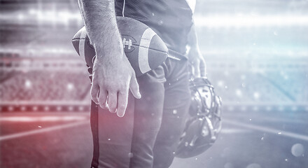 Image showing closeup American Football Player isolated on big modern stadium