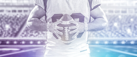 Image showing closeup American Football Player isolated on big modern stadium