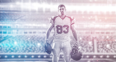 Image showing American Football Player isolated on big modern stadium field