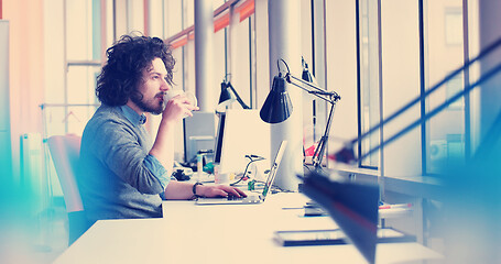 Image showing businessman working using a laptop in startup office